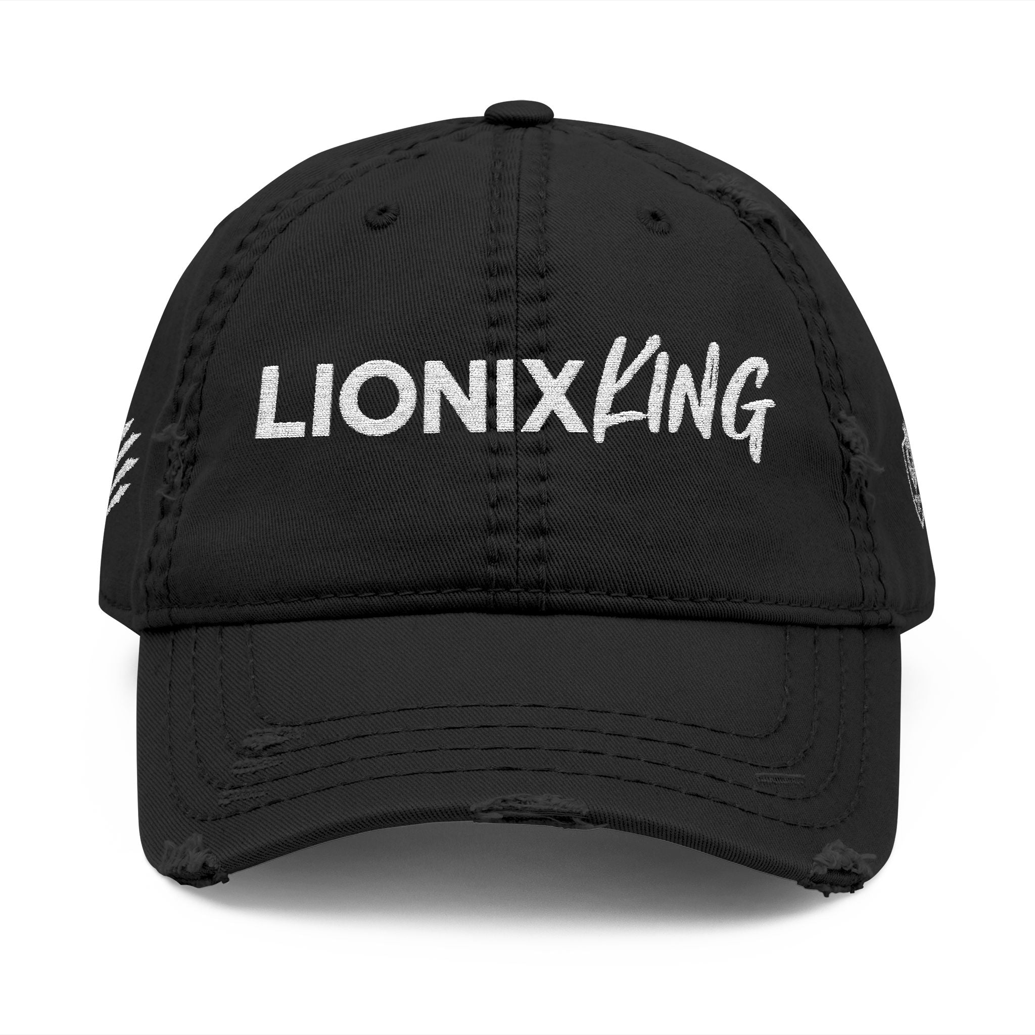 Lionix King Distressed Dad Hat Black and White (Embroidery)