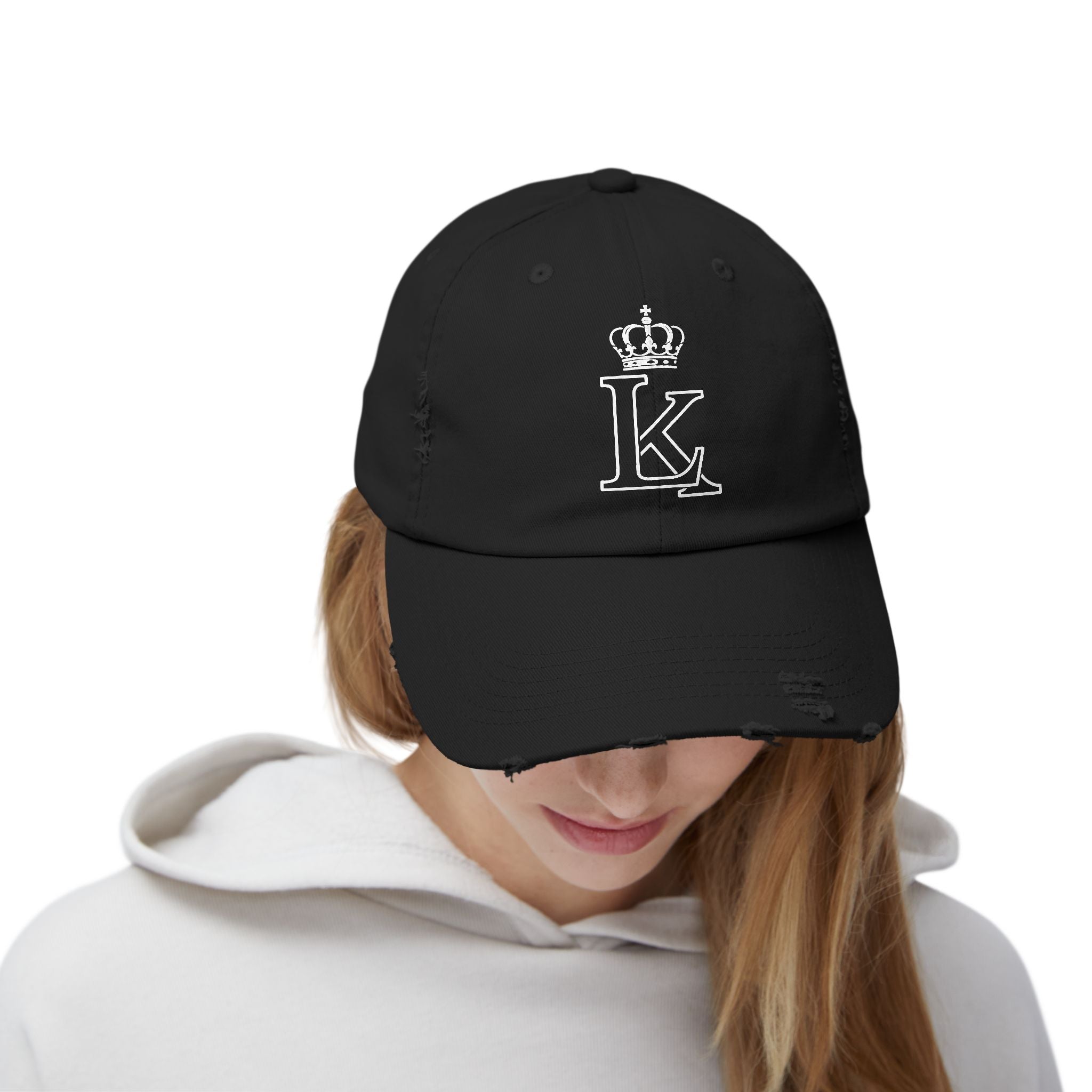 King Crown LK Distressed Cap — Vintage Black Baseball Hat