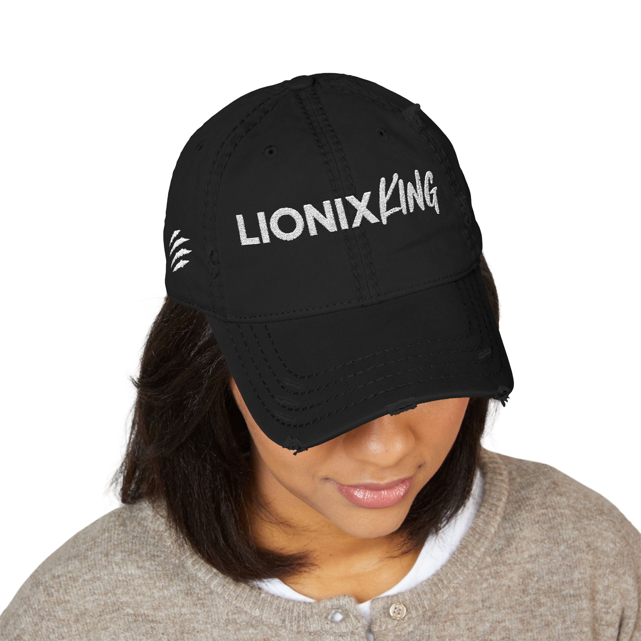 Lionix King Distressed Dad Hat Black and White (Embroidery)