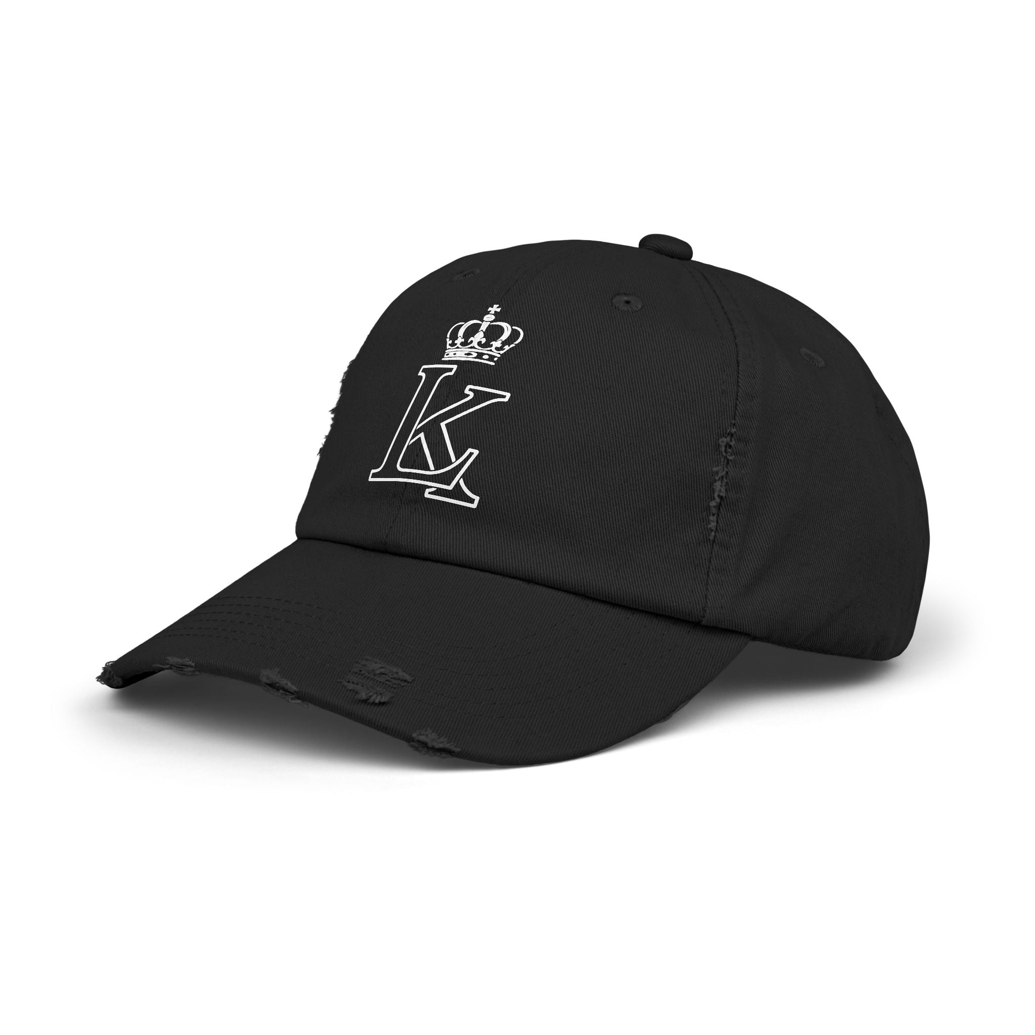 King Crown LK Distressed Cap — Vintage Black Baseball Hat