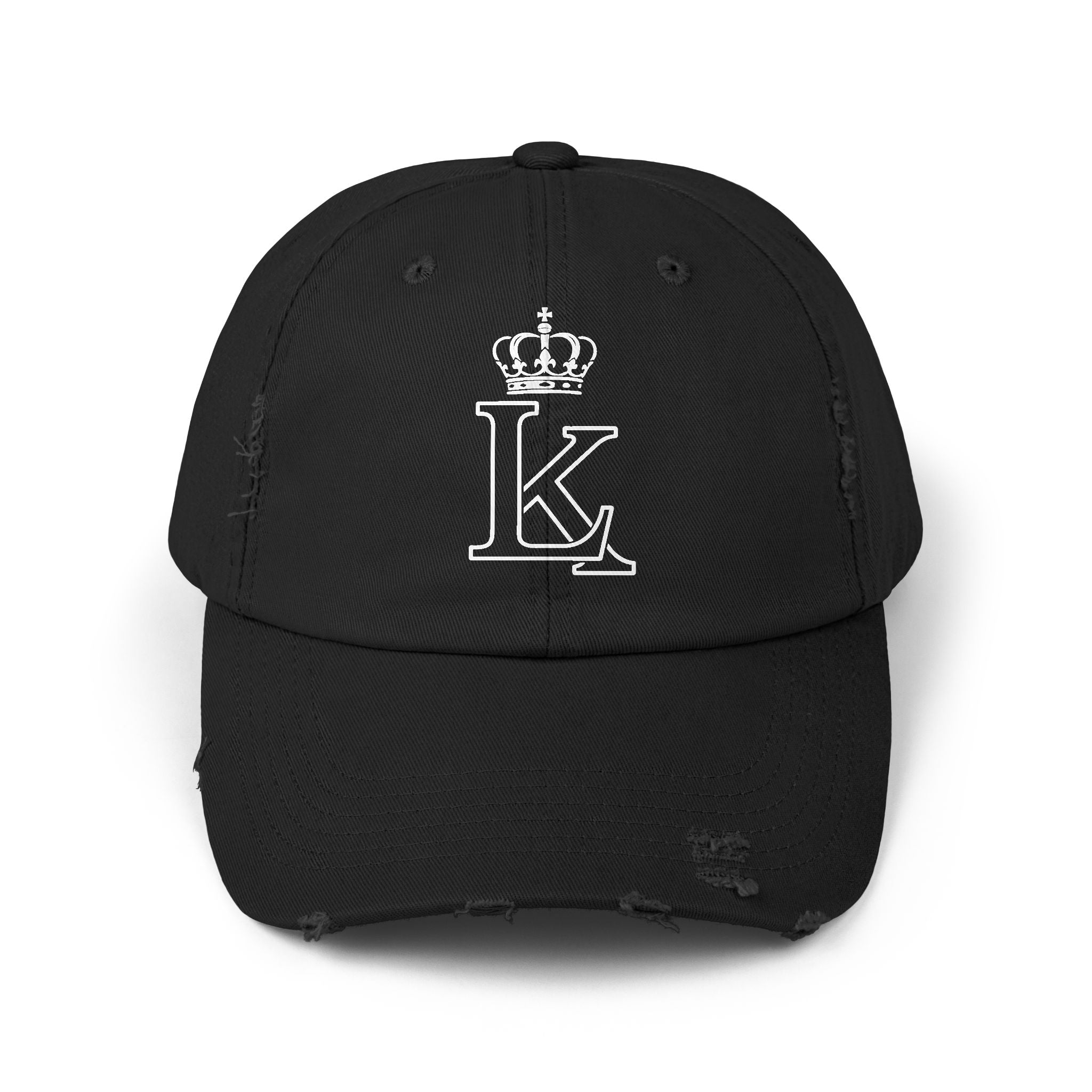 King Crown LK Distressed Cap — Vintage Black Baseball Hat