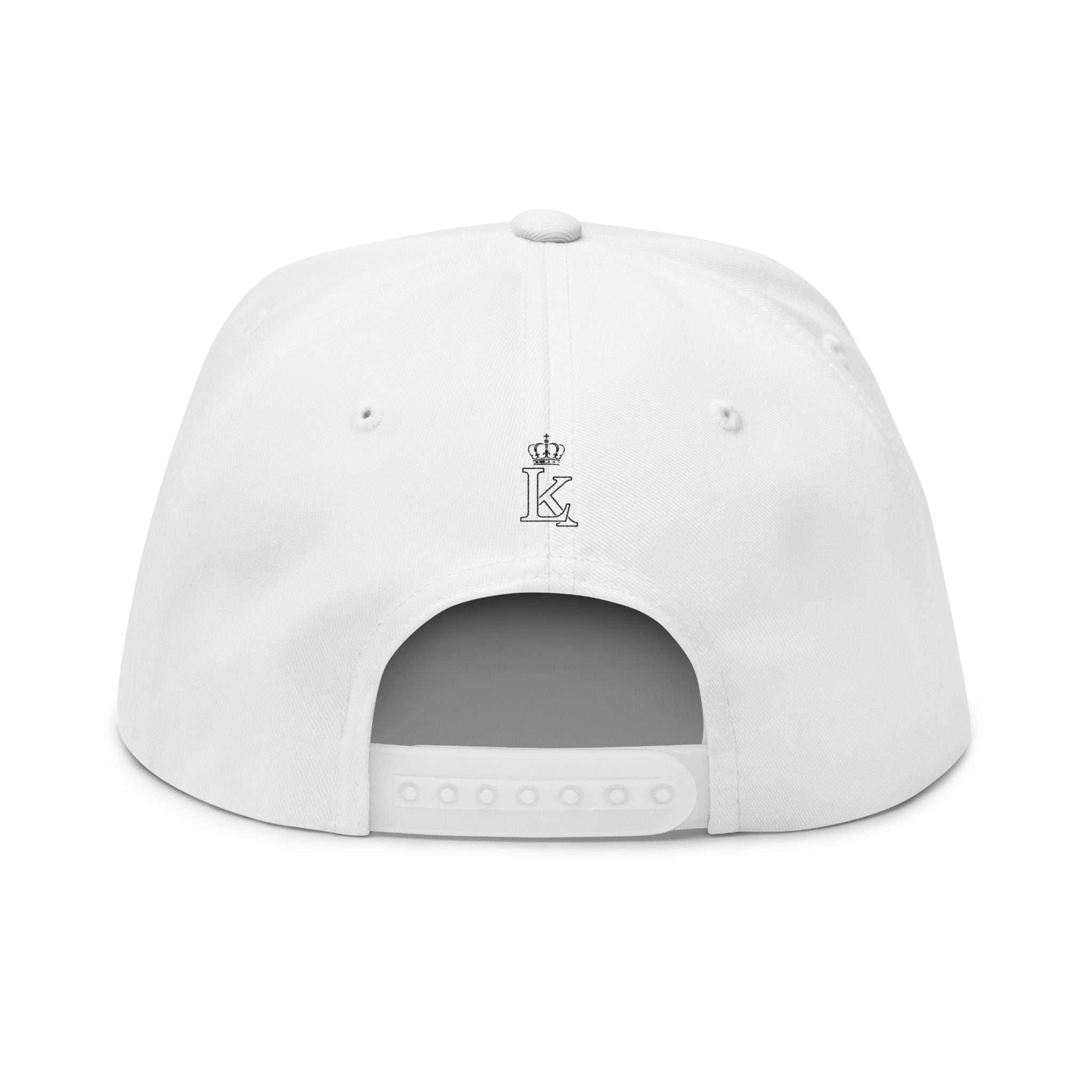 Lionix King Black and White Flat Bill Cap — Embroidered Lion King Crest Snapback