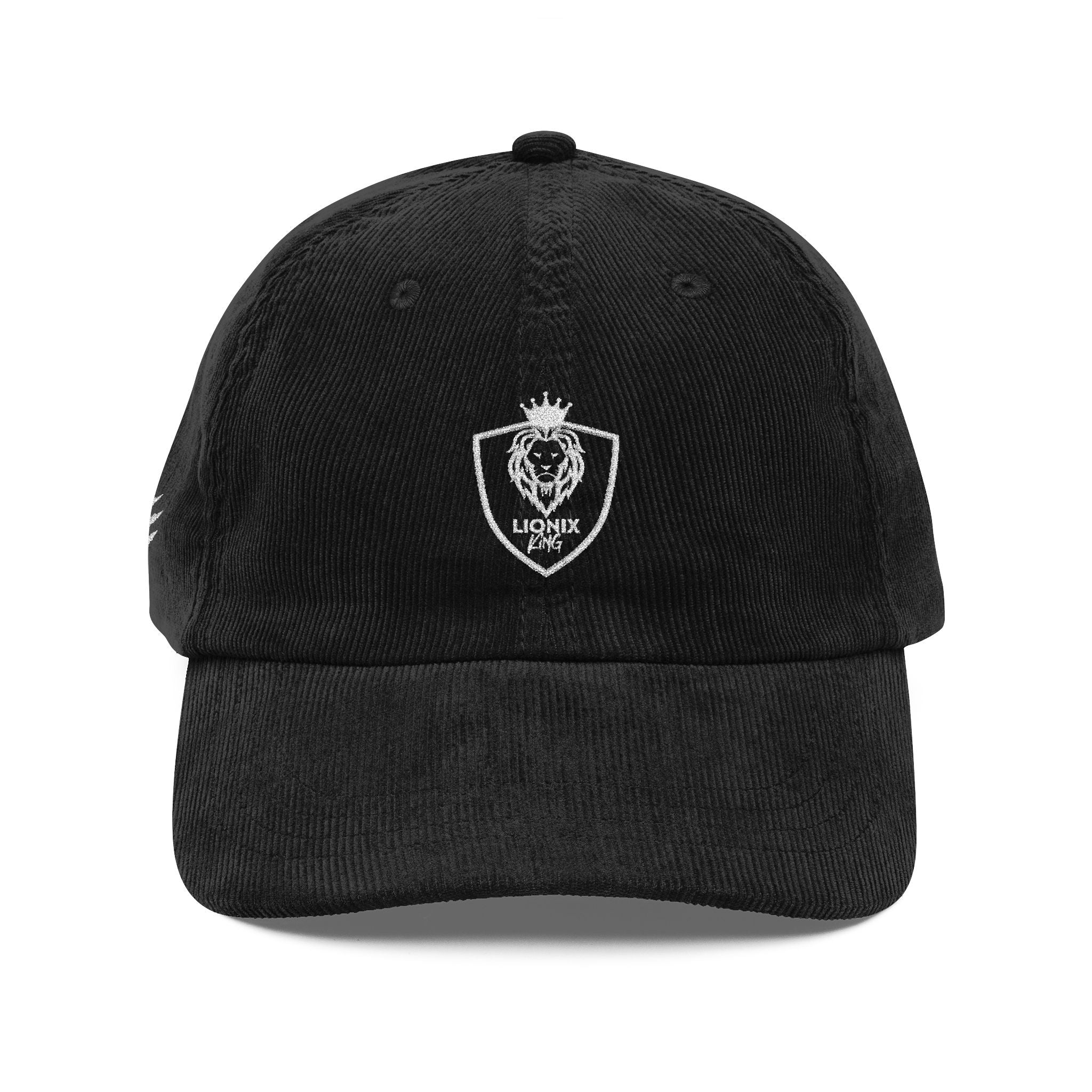 Lionix Hat Vintage Corduroy Embroidered Crest Cap — Classic Black Dad Hat